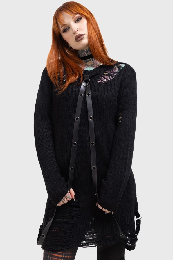 Girl black sweater, Goth print, Organic buy cotton